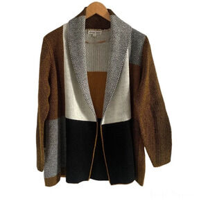 Divine Heart Colorblock Heavyweight knit Open Front Cardigan/Sweater Large white